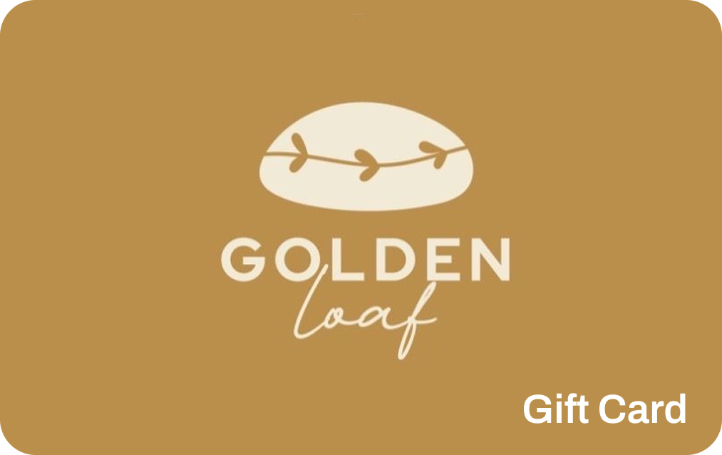 Golden Loaf bakery gift card with bread logo on warm golden background